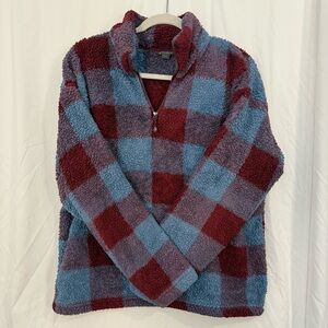 Eddie Bauer Burgundy and Blue Fleece Pullover